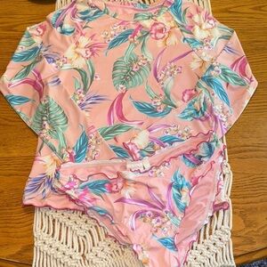 Hobie Surf‎ Floral Long Sleeve 2 piece Swimsuit Set girls size 14